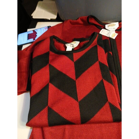 Talbots 2/Set Burgundy/ Black Wool Zip Up Sweater W/TANK LG-Made In Italy($200.) - Picture 10 of 16